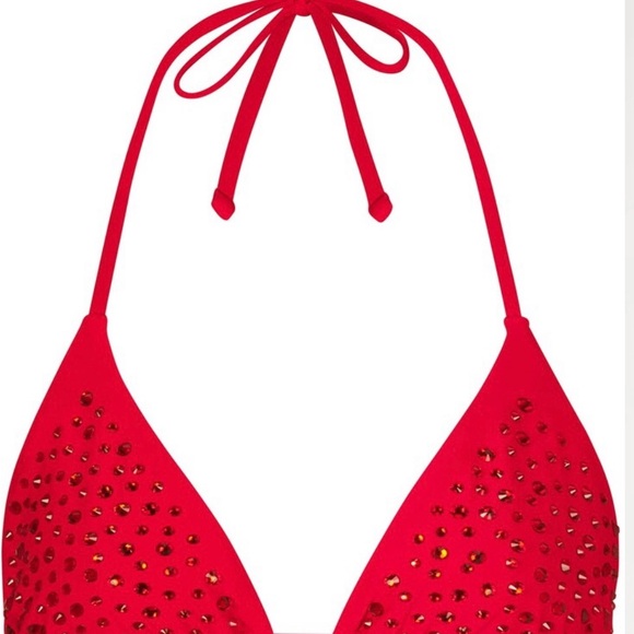 Red Rhinestone Triangle Bikini Top - Picture 2 of 4